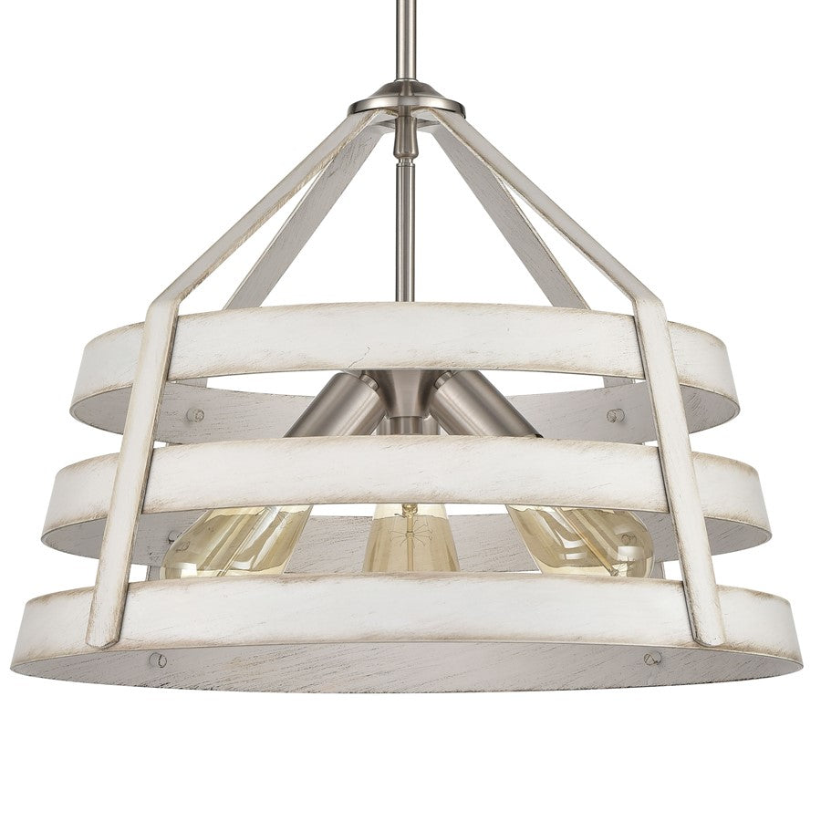 Atlas Lighting Brigantine 18in 3-Light Chandelier | Transitional Weathered White and Satin Nickel Metal Shade | Kitchen Island | Model CL11093-WH