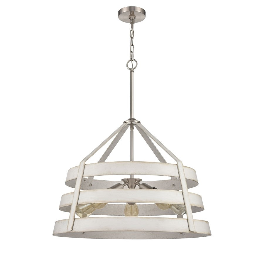 Atlas Lighting Brigantine 24in 5-Light Chandelier | Transitional Weathered White and Satin Nickel Metal Shade | Kitchen Island | Model CL11094-WH