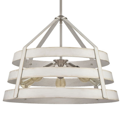 Atlas Lighting Brigantine 24in 5-Light Chandelier | Transitional Weathered White and Satin Nickel Metal Shade | Kitchen Island | Model CL11094-WH