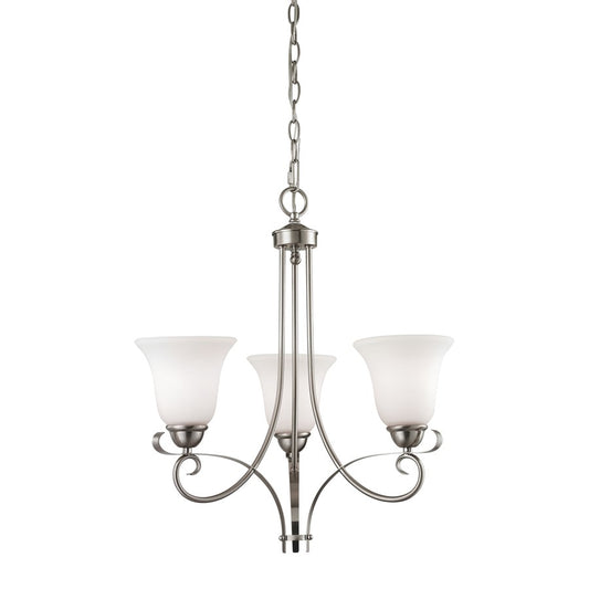 Atlas Lighting Brighton 20in 3-Light Chandelier | Traditional Brushed Nickel and Frosted Glass | Dining Room & Living Room | Model CL11095-NK