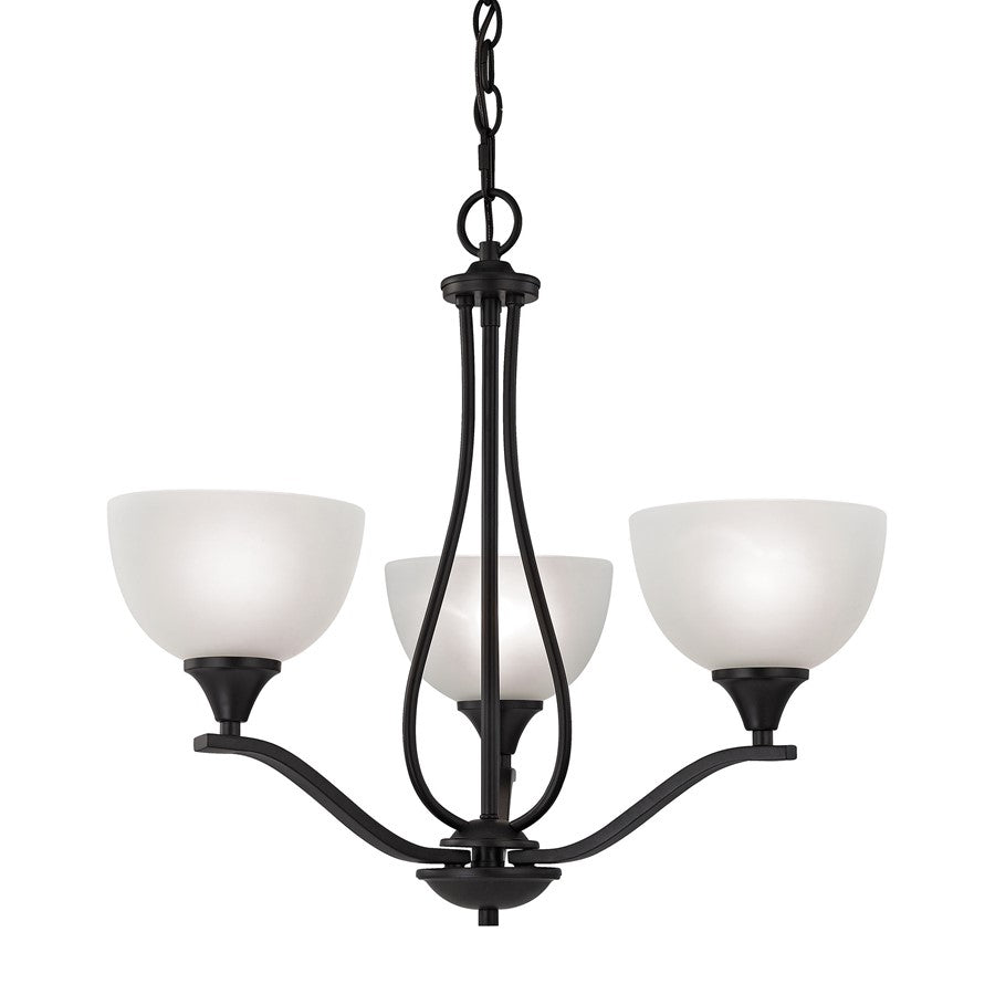 Atlas Lighting Bristol Lane 23in 3-Light Chandelier | Transitional Oil Rubbed Bronze and White Glass | Kitchen Island & Dining | Model CL11097-BZ