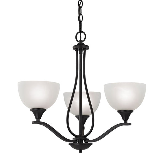 Atlas Lighting Bristol Lane 23in 3-Light Chandelier | Transitional Oil Rubbed Bronze and White Glass | Kitchen Island & Dining | Model CL11097-BZ