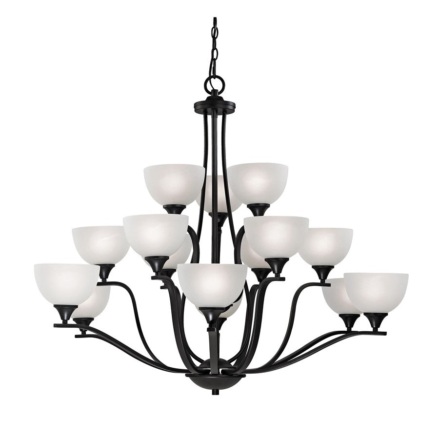 Atlas Lighting Bristol Lane 45in 15-Light Chandelier | Transitional Oil Rubbed Bronze and White Glass | Dining Room & Living Room | Model CL11098-BZ