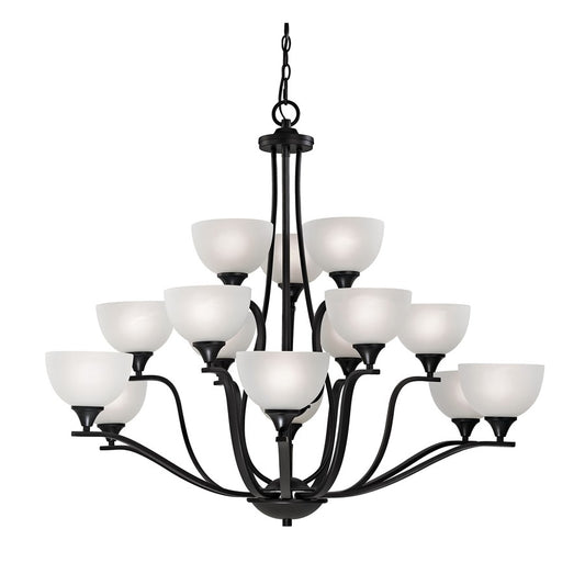 Atlas Lighting Bristol Lane 45in 15-Light Chandelier | Transitional Oil Rubbed Bronze and White Glass | Dining Room & Living Room | Model CL11098-BZ