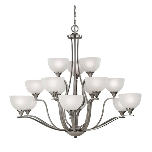 Atlas Lighting Bristol Lane 45in 15-Light Chandelier | Transitional Brushed Nickel and White Glass | Dining Room & Living Room | Model CL11098-NK