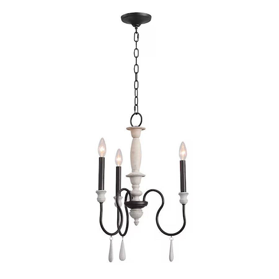 Atlas Lighting Brownell 17in 3-Light Chandelier | Traditional Charcoal Metal and Antique White | Dining Room & Kitchen Island | Model CL11100-BK