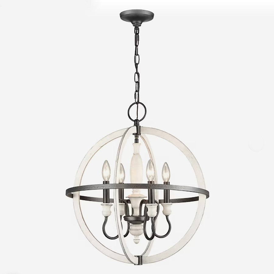 Atlas Lighting Brownell 20in 4-Light Chandelier | Traditional Charcoal Metal and Antique White | Dining Room & Kitchen Island | Model CL11101-BK