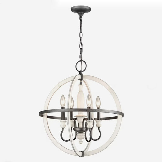 Atlas Lighting Brownell 20in 4-Light Chandelier | Traditional Charcoal Metal and Antique White | Dining Room & Kitchen Island | Model CL11101-BK