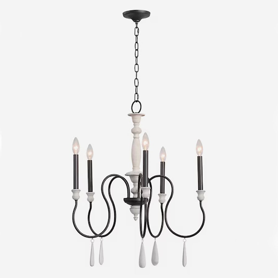 Atlas Lighting Brownell 24.5in 5-Light Chandelier | Traditional Charcoal Metal and Antique White | Dining Room & Kitchen Island | Model CL11102-BK