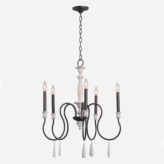 Atlas Lighting Brownell 24.5in 5-Light Chandelier | Traditional Charcoal Metal and Antique White | Dining Room & Kitchen Island | Model CL11102-BK
