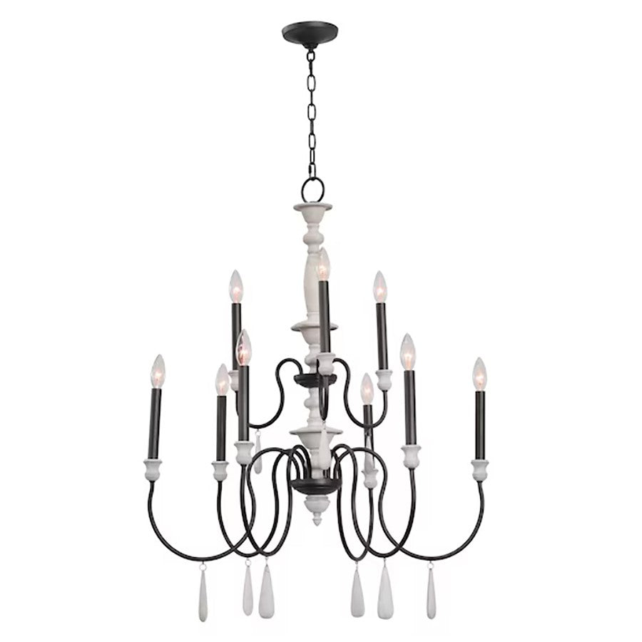 Atlas Lighting Brownell 30in 9-Light Chandelier | Traditional Charcoal Metal and Antique White | Dining Room & Kitchen Island | Model CL11103-BK