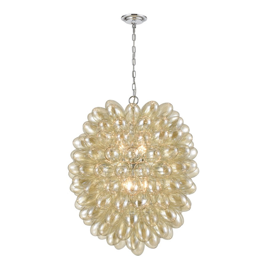 Atlas Lighting Bubble Up 26in 6-Light Chandelier | Modern Coastal Chrome and Amber Glass | Dining Room & Living Room | Model CL11104-CH