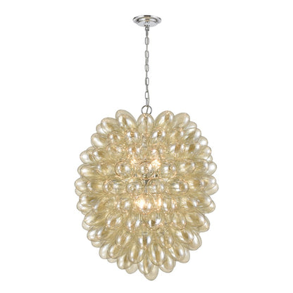 Atlas Lighting Bubble Up 26in 6-Light Chandelier | Modern Coastal Chrome and Amber Glass | Dining Room & Living Room | Model CL11104-CH