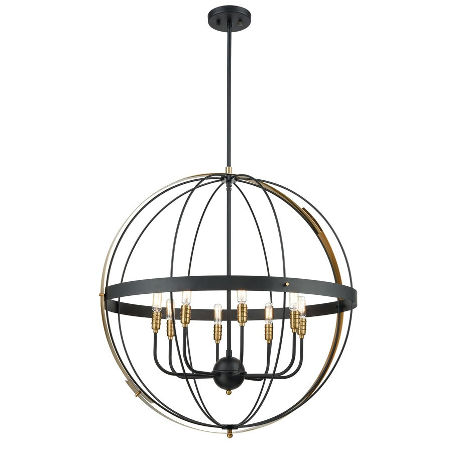 Atlas Lighting Caldwell 32in 8-Light Chandelier | Transitional Matte Black and Satin Brass | Dining Room & Foyer | 32 x 32 x 33 in | Model CL11105-BK