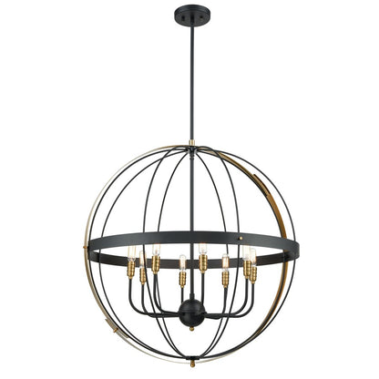 Atlas Lighting Caldwell 32in 8-Light Chandelier | Transitional Matte Black and Satin Brass | Dining Room & Foyer | 32 x 32 x 33 in | Model CL11105-BK