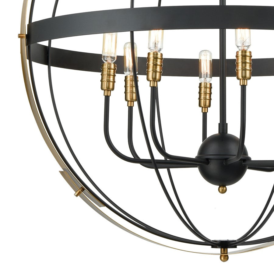 Atlas Lighting Caldwell 32in 8-Light Chandelier | Transitional Matte Black and Satin Brass | Dining Room & Foyer | 32 x 32 x 33 in | Model CL11105-BK