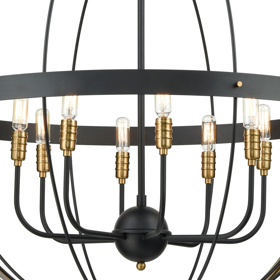 Atlas Lighting Caldwell 32in 8-Light Chandelier | Transitional Matte Black and Satin Brass | Dining Room & Foyer | 32 x 32 x 33 in | Model CL11105-BK