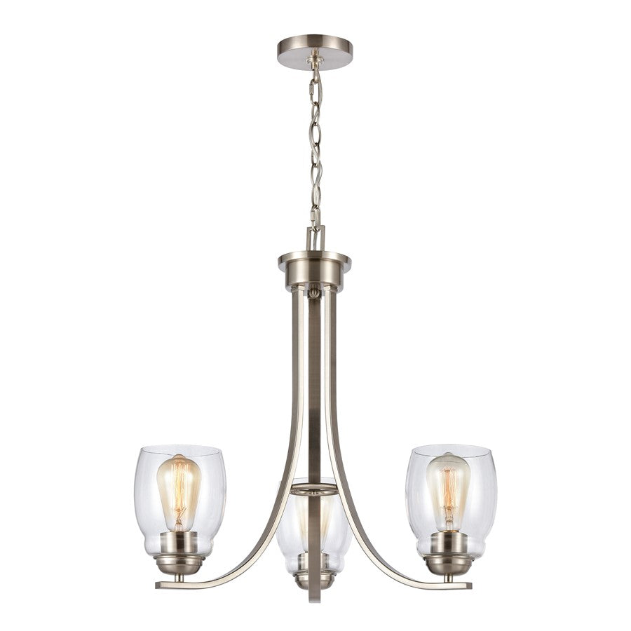 Atlas Lighting Calistoga 23in 3-Light Chandelier | Traditional Brushed Nickel and Clear Glass | Dining Room & Breakfast Nook | Model CL11106-NK