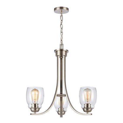 Atlas Lighting Calistoga 23in 3-Light Chandelier | Traditional Brushed Nickel and Clear Glass | Dining Room & Breakfast Nook | Model CL11106-NK