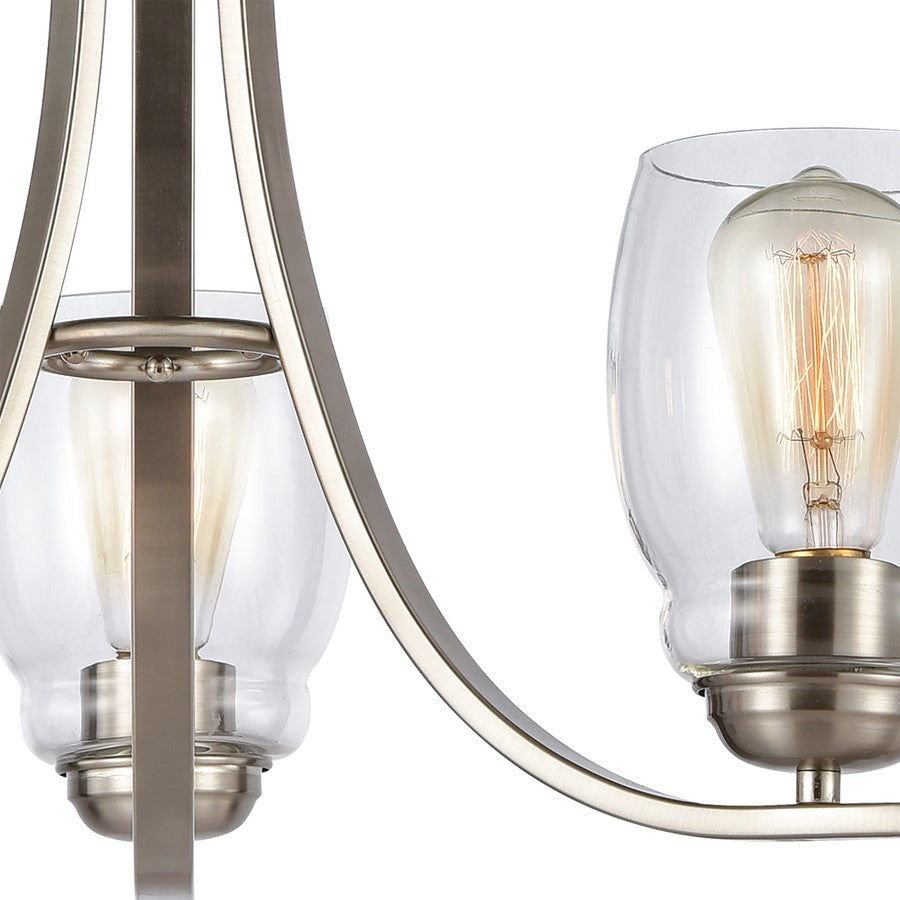 Atlas Lighting Calistoga 23in 3-Light Chandelier | Traditional Brushed Nickel and Clear Glass | Dining Room & Breakfast Nook | Model CL11106-NK