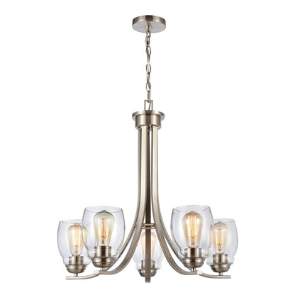 Atlas Lighting Calistoga 25in 5-Light Chandelier | Transitional Brushed Nickel and Clear Glass | Dining Room & Living Room | Model CL11107-NK