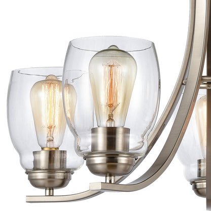 Atlas Lighting Calistoga 25in 5-Light Chandelier | Transitional Brushed Nickel and Clear Glass | Dining Room & Living Room | Model CL11107-NK