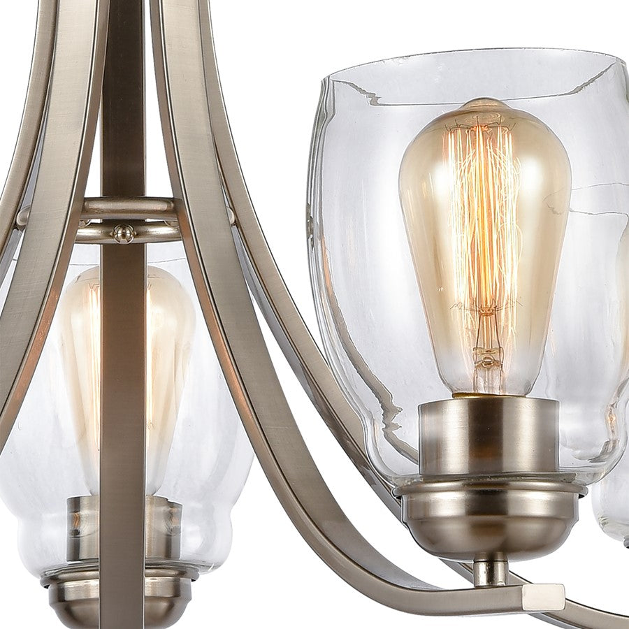 Atlas Lighting Calistoga 25in 5-Light Chandelier | Transitional Brushed Nickel and Clear Glass | Dining Room & Living Room | Model CL11107-NK