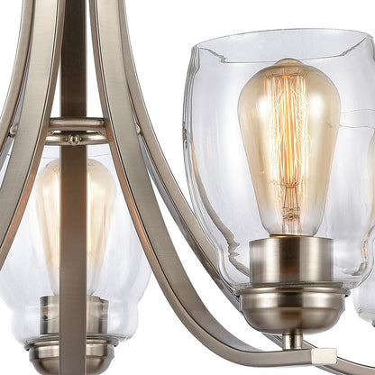 Atlas Lighting Calistoga 25in 5-Light Chandelier | Transitional Brushed Nickel and Clear Glass | Dining Room & Living Room | Model CL11107-NK