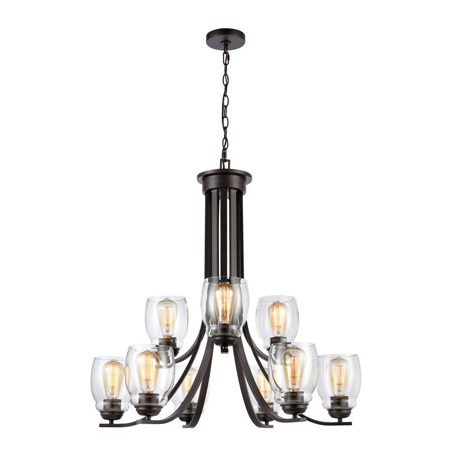 Atlas Lighting Calistoga 30in 9-Light Chandelier | Transitional Oil Rubbed Bronze and Clear Glass | Dining Room & Living Room | Model CL11108-BZ
