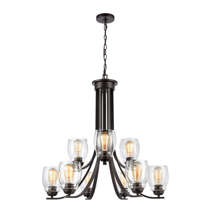 Atlas Lighting Calistoga 30in 9-Light Chandelier | Transitional Oil Rubbed Bronze and Clear Glass | Dining Room & Living Room | Model CL11108-BZ