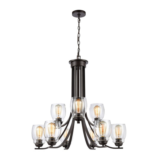 Atlas Lighting Calistoga 30in 9-Light Chandelier | Transitional Oil Rubbed Bronze and Clear Glass | Dining Room & Living Room | Model CL11108-BZ