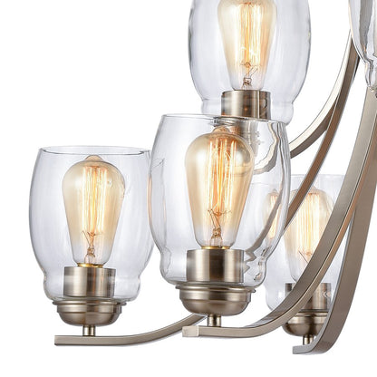 Atlas Lighting Calistoga 30in 9-Light Chandelier | Transitional Brushed Nickel and Clear Glass | Dining Room & Living Room | Model CL11108-NK