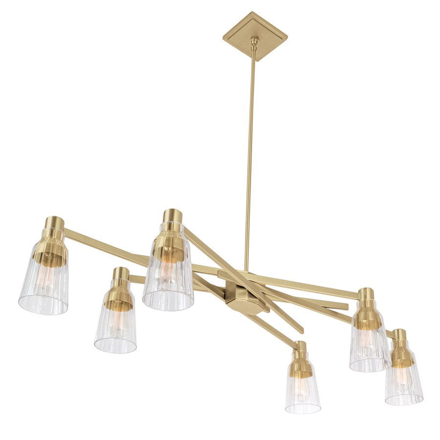 Atlas Lighting Carnival 49.5in 6-Light Chandelier | Modern Satin Brass and Clear Glass | Kitchen Island & Dining Room | Model CL11111-BS