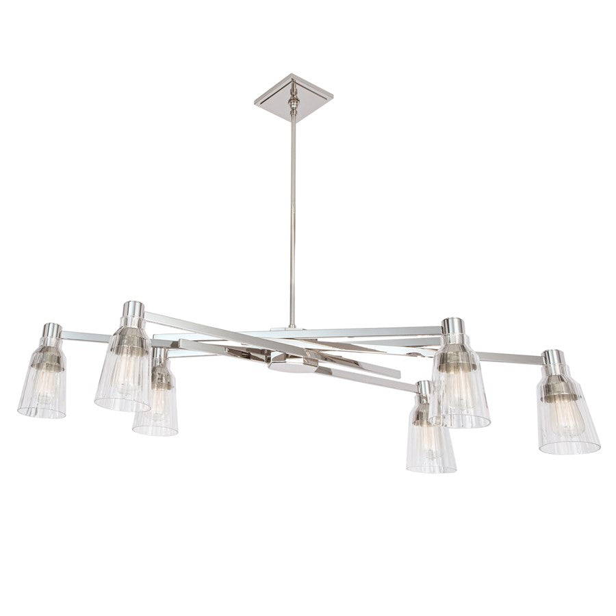 Atlas Lighting Carnival 49.5in 6-Light Chandelier | Modern Polished Nickel and Clear Glass | Kitchen Island & Dining Room | Model CL11111-NK