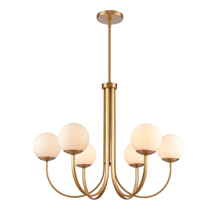Atlas Lighting Caroline 32in 6-Light Chandelier | Modern Brushed Gold and White Glass | Dining Room & Living Room | 32 x 32 x 25 in | Model CL11112-GD