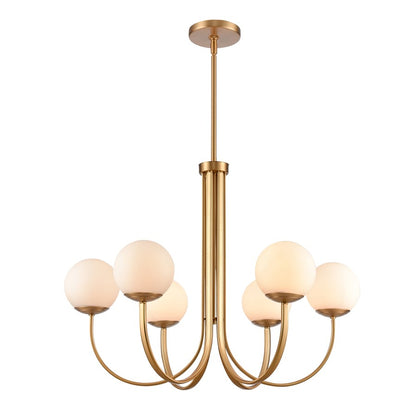 Atlas Lighting Caroline 32in 6-Light Chandelier | Modern Brushed Gold and White Glass | Dining Room & Living Room | 32 x 32 x 25 in | Model CL11112-GD