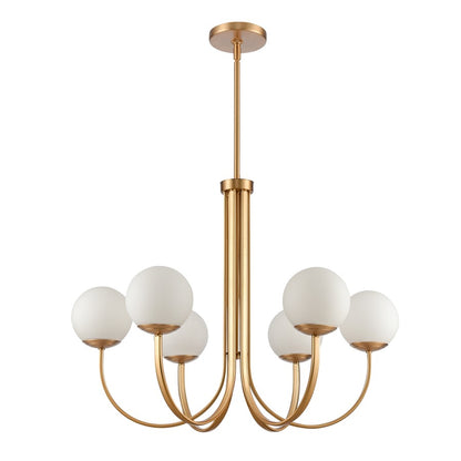 Atlas Lighting Caroline 32in 6-Light Chandelier | Modern Brushed Gold and White Glass | Dining Room & Living Room | 32 x 32 x 25 in | Model CL11112-GD