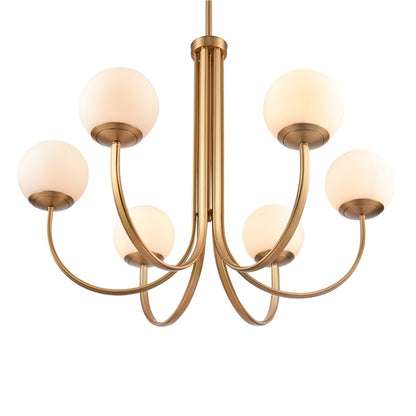 Atlas Lighting Caroline 32in 6-Light Chandelier | Modern Brushed Gold and White Glass | Dining Room & Living Room | 32 x 32 x 25 in | Model CL11112-GD