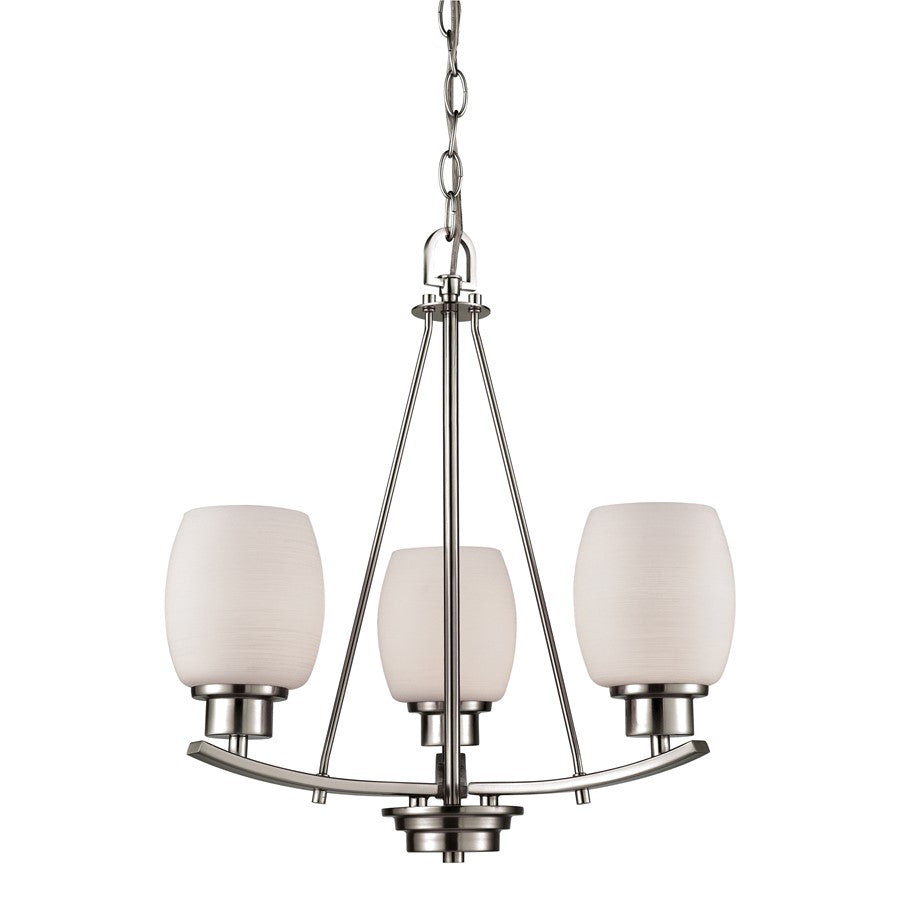 Atlas Lighting Casual Mission 17in 3-Light Chandelier | Transitional Brushed Nickel and White Glass | Dining Room & Kitchen | Model CL11116-NK