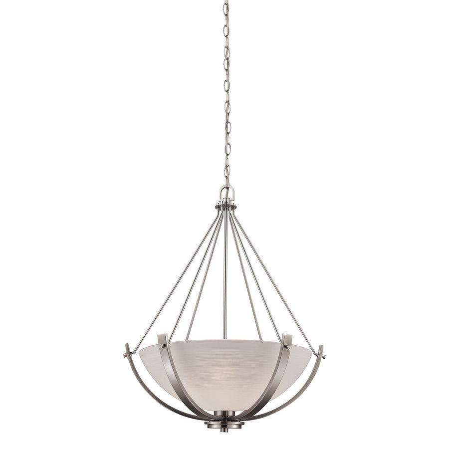 Atlas Lighting Casual Mission 21in 3-Light Chandelier | Transitional Brushed Nickel and White Alabaster Glass | Dining Room | Model CL11117-NK