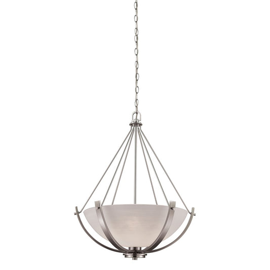 Atlas Lighting Casual Mission 21in 3-Light Chandelier | Transitional Brushed Nickel and White Alabaster Glass | Dining Room | Model CL11117-NK