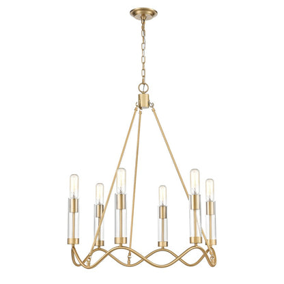 Atlas Lighting Celsius 27in 6-Light Chandelier | Modern Glam Satin Brass and Clear Glass | Dining Room & Living Room | Model CL11121-BS