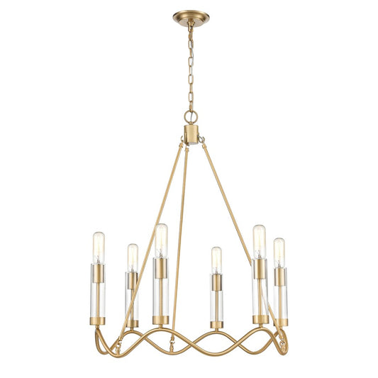 Atlas Lighting Celsius 27in 6-Light Chandelier | Modern Glam Satin Brass and Clear Glass | Dining Room & Living Room | Model CL11121-BS