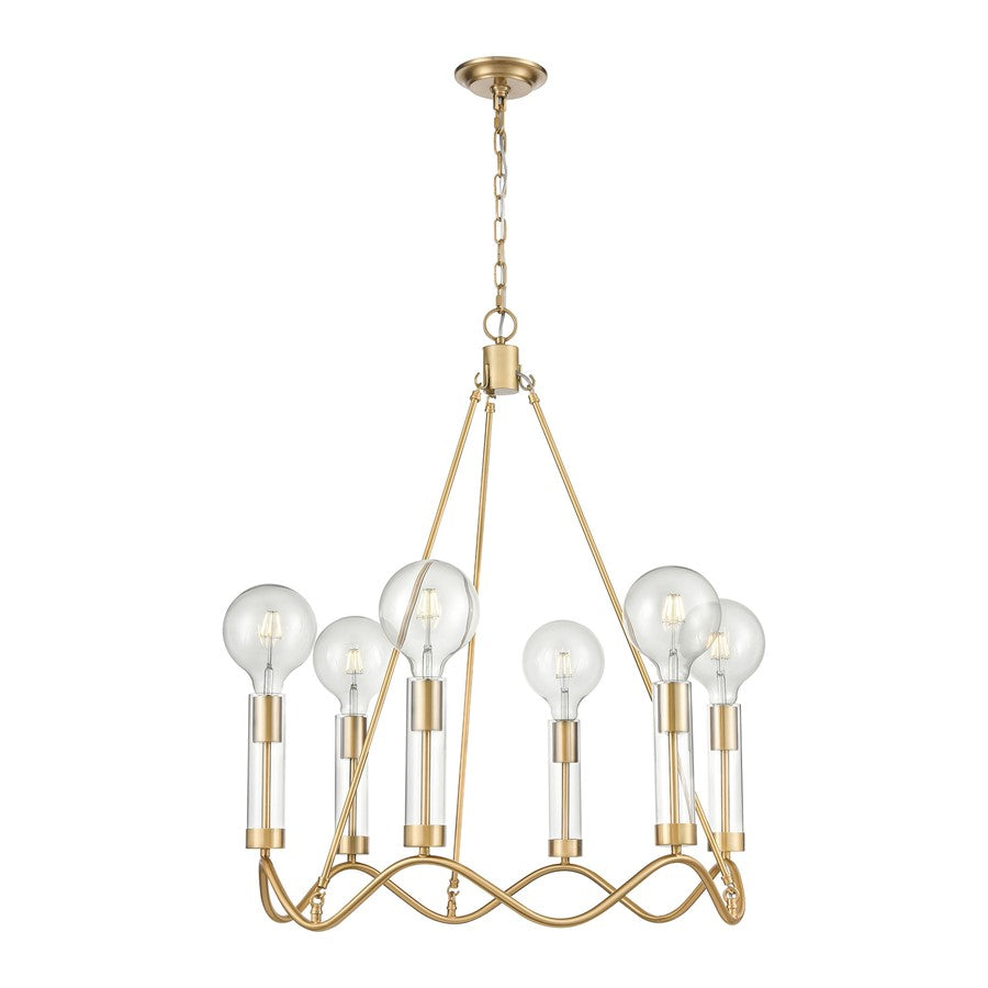 Atlas Lighting Celsius 27in 6-Light Chandelier | Modern Glam Satin Brass and Clear Glass | Dining Room & Living Room | Model CL11121-BS