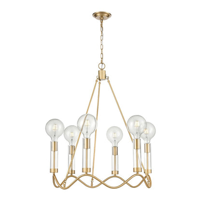 Atlas Lighting Celsius 27in 6-Light Chandelier | Modern Glam Satin Brass and Clear Glass | Dining Room & Living Room | Model CL11121-BS