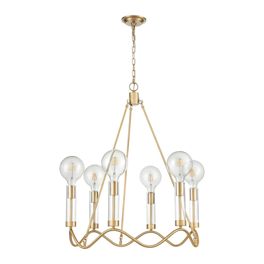 Atlas Lighting Celsius 27in 6-Light Chandelier | Modern Glam Satin Brass and Clear Glass | Dining Room & Living Room | Model CL11121-BS
