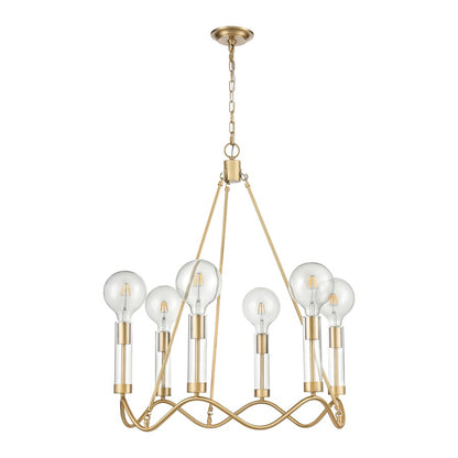 Atlas Lighting Celsius 27in 6-Light Chandelier | Modern Glam Satin Brass and Clear Glass | Dining Room & Living Room | Model CL11121-BS