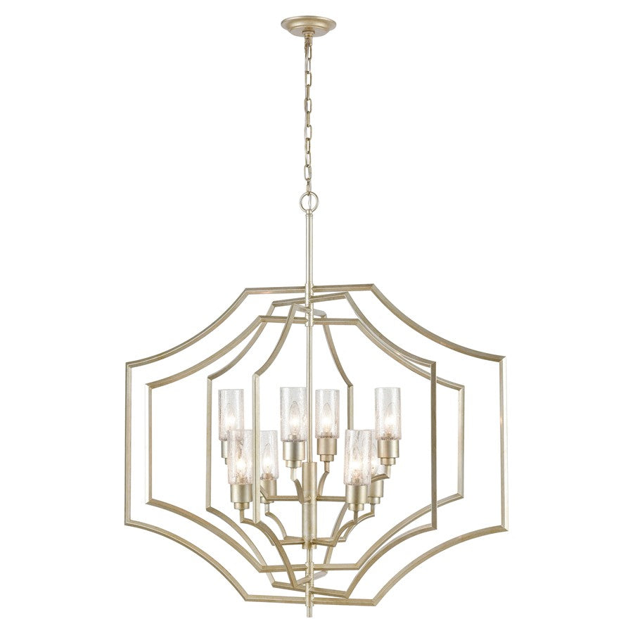 Atlas Lighting Cheswick 36in 8-Light Chandelier | Transitional German Silver Metal & Clear Crackle Glass | Dining Room & Living | Model CL11123-SV