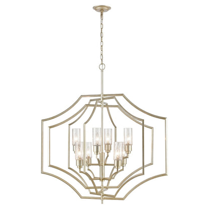 Atlas Lighting Cheswick 36in 8-Light Chandelier | Transitional German Silver Metal & Clear Crackle Glass | Dining Room & Living | Model CL11123-SV