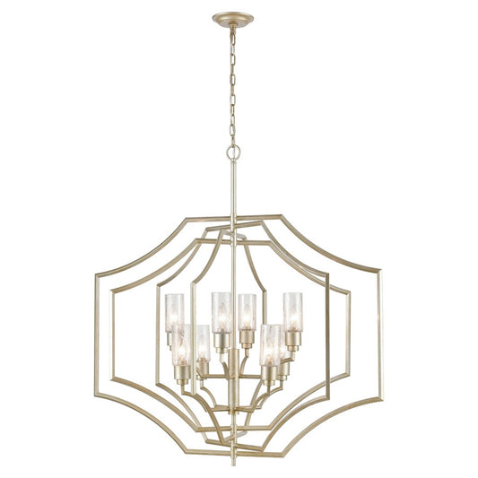 Atlas Lighting Cheswick 36in 8-Light Chandelier | Transitional German Silver Metal & Clear Crackle Glass | Dining Room & Living | Model CL11123-SV